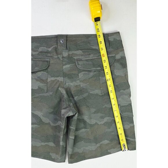 Kuhl Size 14 Womens Green Camo Belt Loop Logo 6 Pocket Zip Draw String Shorts - Picture 10 of 12